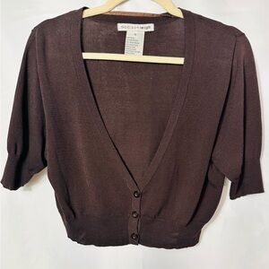Madison Leigh Chocolate Brown Women's Short Sleeve Cropped Cardigan Acadameia 12